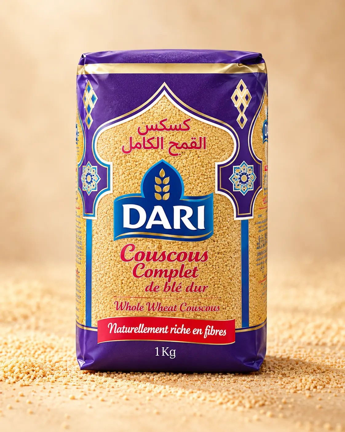 Couscous Dari Spécialités — Complet, Bio, Maïs, Orge, Berkouks & 5 céréales — Complet blé dur — 1 kg