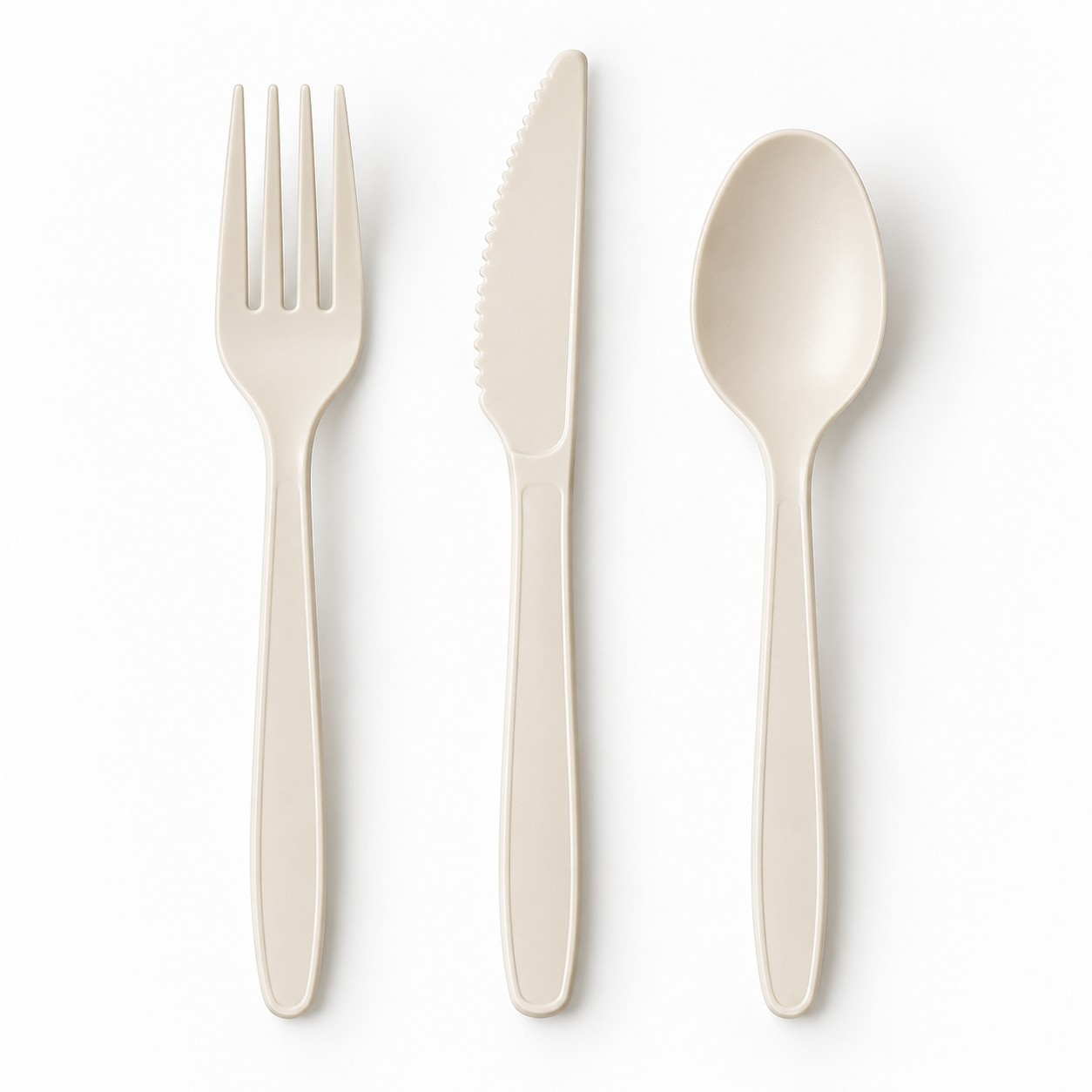 Couverts jetables — fourchette, couteau & cuillère — Vue de face