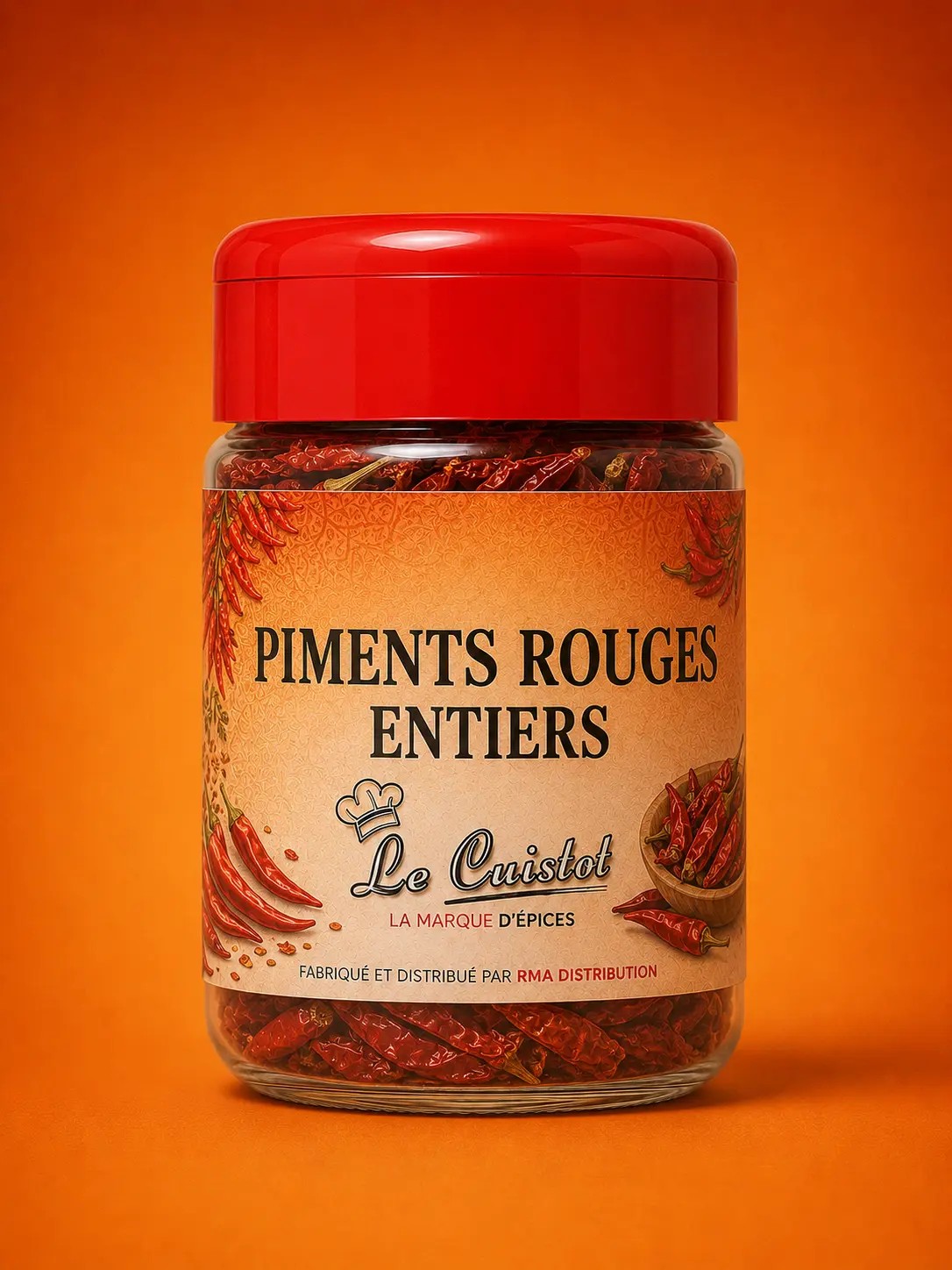 Le Cuistot Piments Rouges Entiers — Bocal plastique prêt à l'emploi