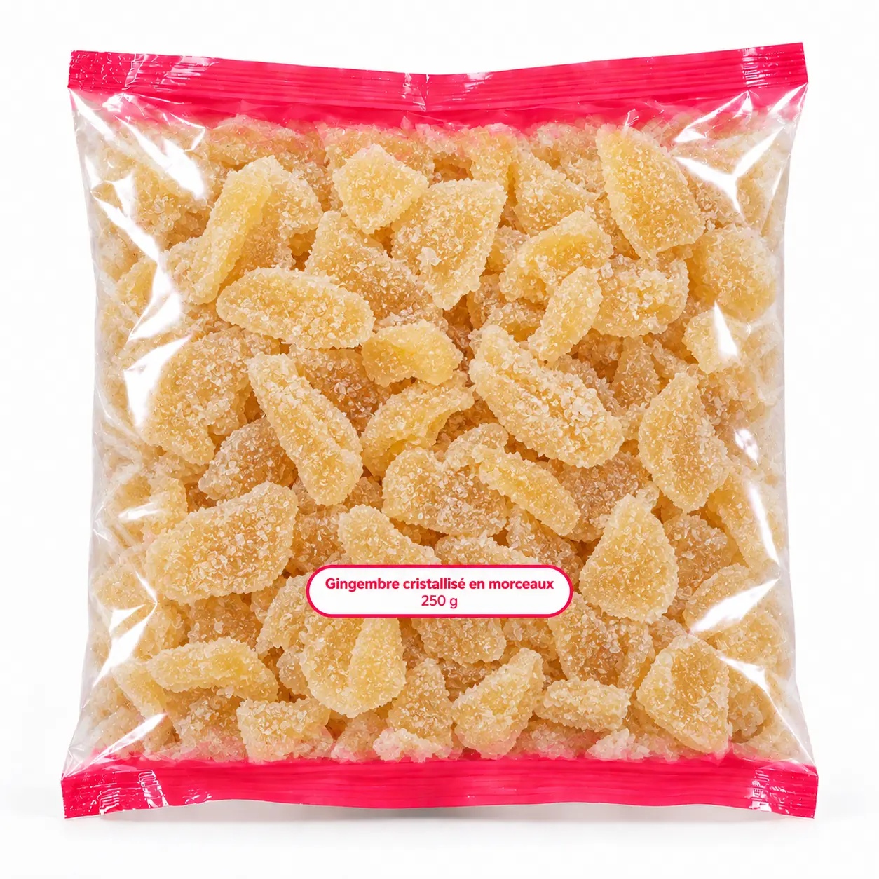 Gingembre — cristallisé & déshydraté — Cristallisé en morceaux — 250 g