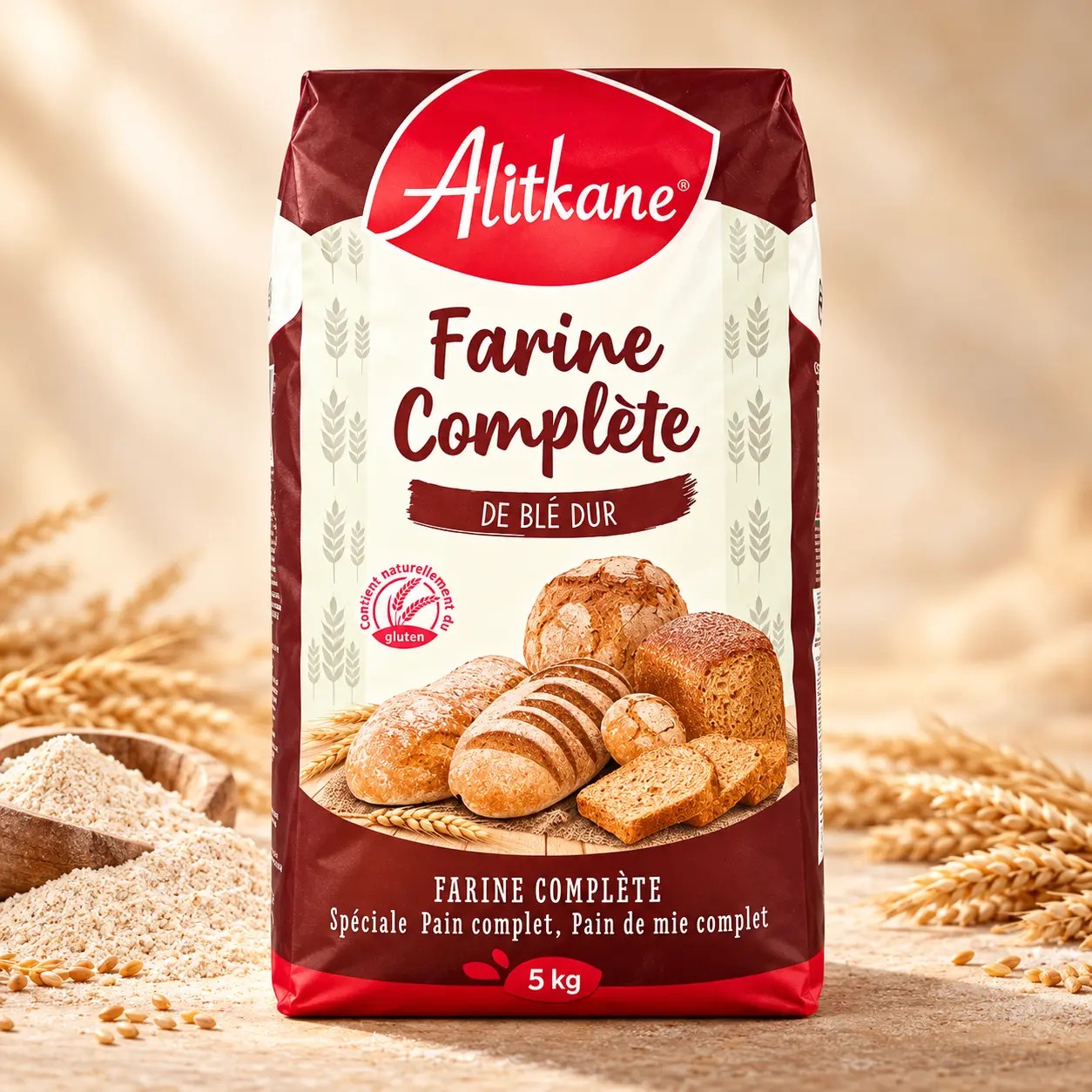 Farines Al Itkane — Complète & Orge — Farine complète — 5 kg