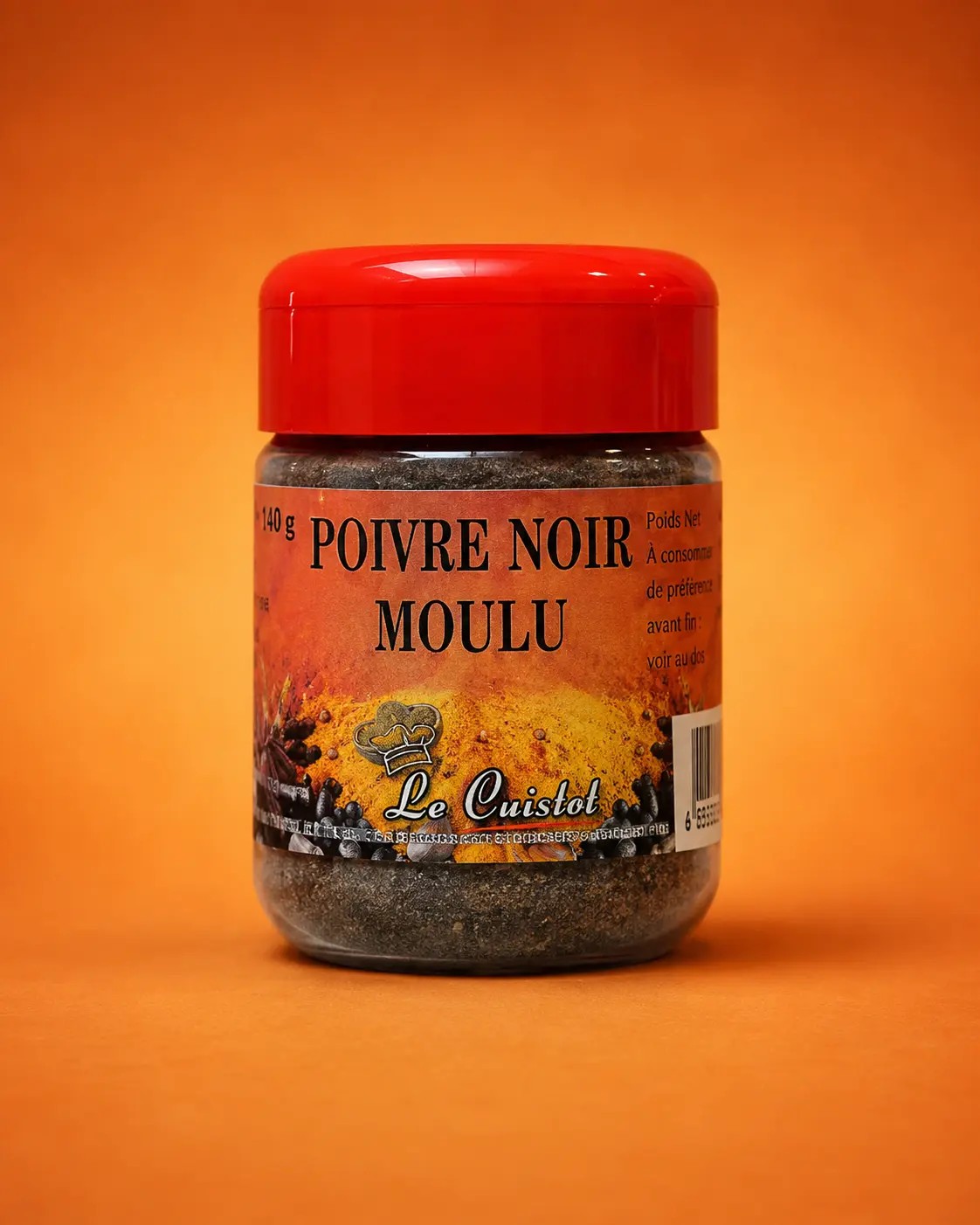 Le Cuistot Poivre Noir Moulu — Bocal plastique prêt à l'emploi